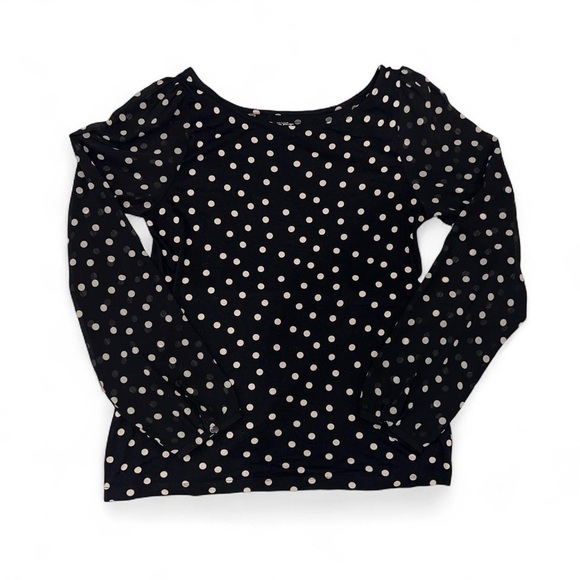 LOFT Black and White Polka Dot Long Sleeve Kids Tee - Picture 1 of 4